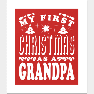 First Christmas As A Grandpa Typography White Posters and Art